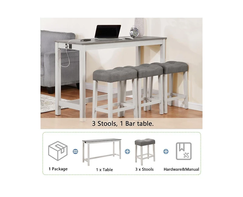sumyeg 4-Piece Outlet Bar Set with Multi-Function Sofa Back Table and 3 Padded Stools