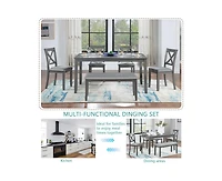 Casainc 6-Piece Grey Kitchen Counter Set with Rectangular Wooden Dining Table 4 Padded Chairs and Bench