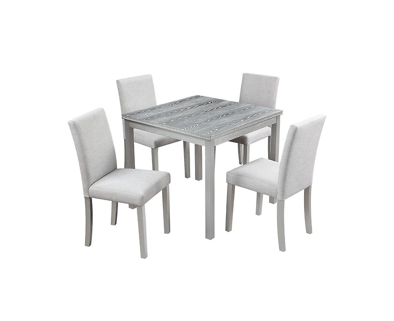 Casainc 5-Piece Counter Height Dining Set with Crystal Accent Square Wood Table and 4 Upholstered Chairs