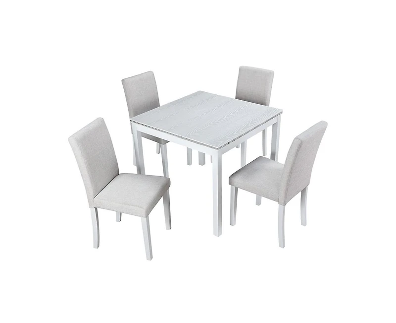 sumyeg 5-Piece Counter Height Dining Set with Crystal Accent Square Wood Table and 4 Upholstered Chairs