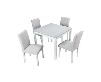 sumyeg 5-Piece Counter Height Dining Set with Crystal Accent Square Wood Table and 4 Upholstered Chairs