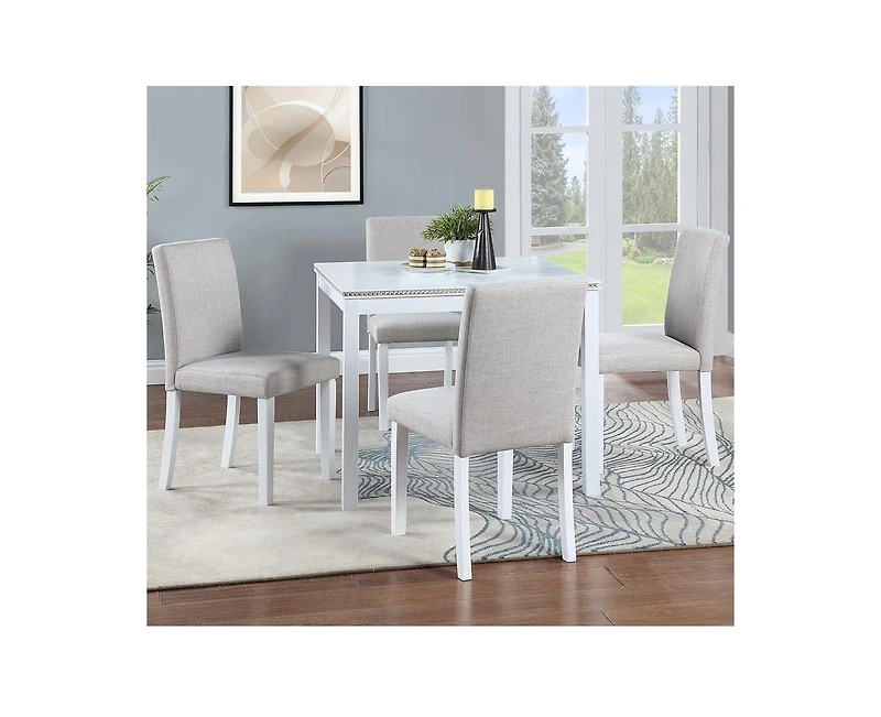 sumyeg 5-Piece Counter Height Dining Set with Crystal Accent Square Wood Table and 4 Upholstered Chairs