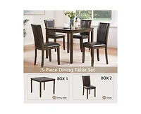 sumyeg Dark Walnut Farmhouse 5-Piece Dining Set with Wood Table and 4 Chairs