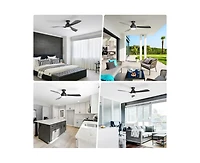 Sofucor 52-inch Modern Black 3-Blade Flush Mount Ceiling Fan with Led Light and Remote Control