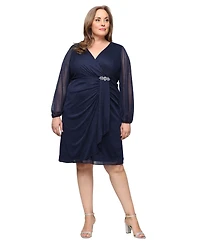 Sl Fashions Plus Long-Sleeve Midi Dress