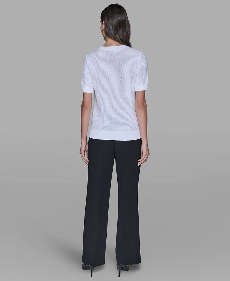 Karl Lagerfeld Paris Women's Crewneck Floral Trimmed Sweater