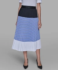 Karl Lagerfeld Paris Women's Colorblock Pleated Stripe Pull-On Skirt