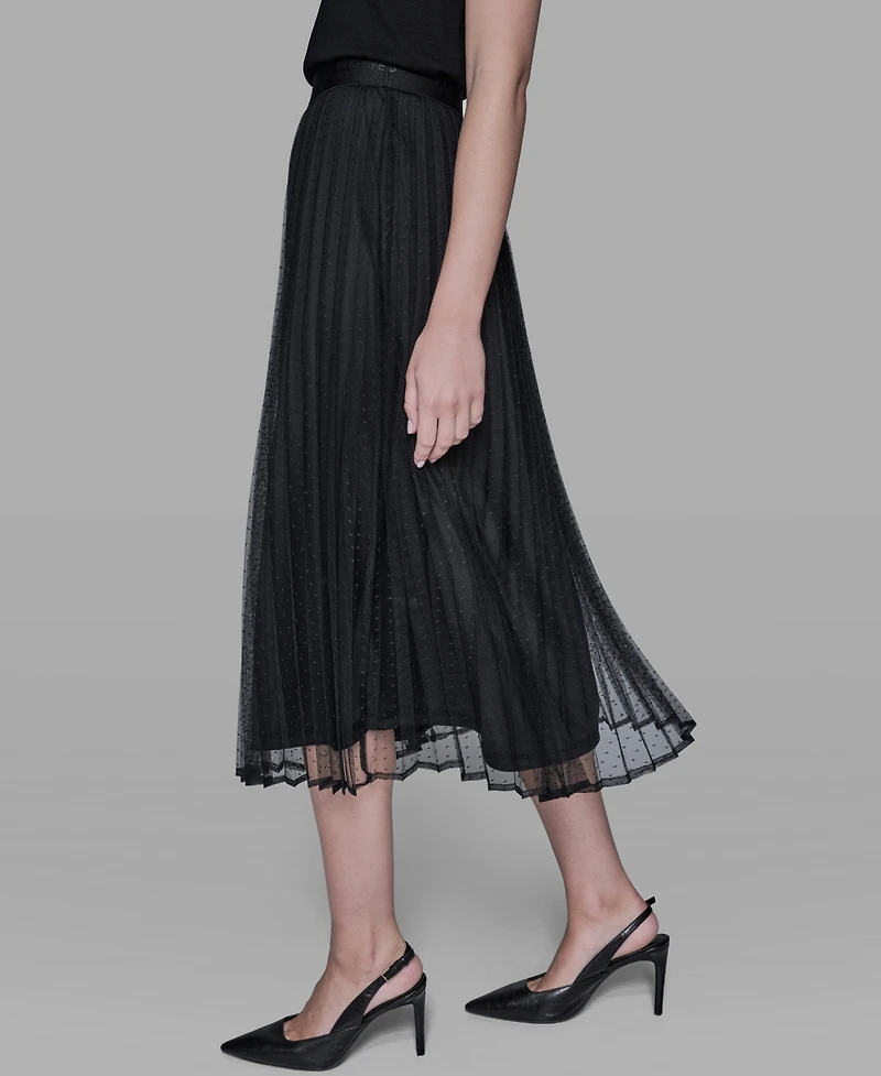 Karl Lagerfeld Paris Women's Long Mesh Pleated Midi Skirt