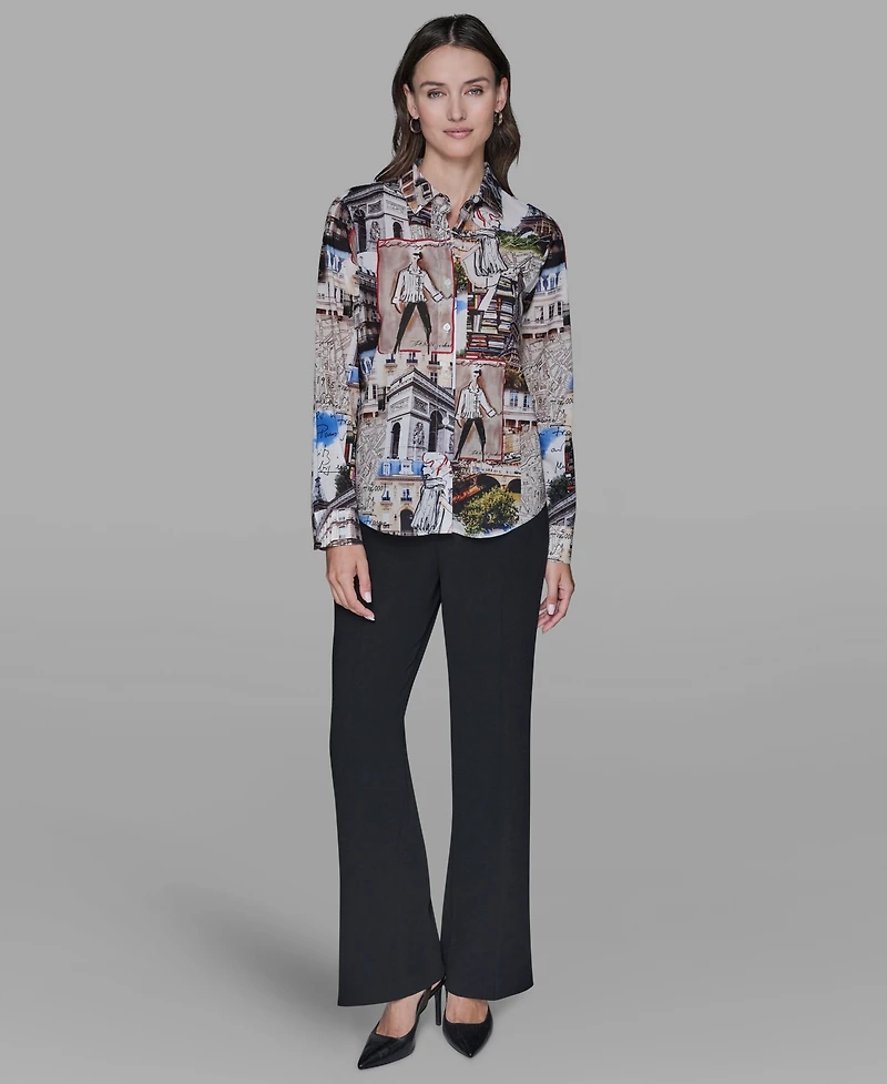 Karl Lagerfeld Paris Women's Printed Long-Sleeve Blouse