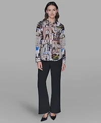 Karl Lagerfeld Paris Women's Printed Long-Sleeve Blouse