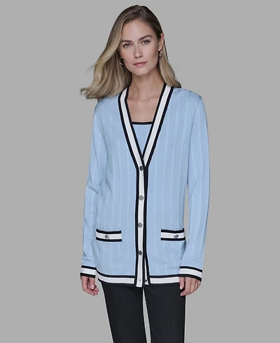 Karl Lagerfeld Paris Women's V-Neck Contrast Cardigan