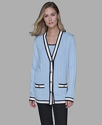 Karl Lagerfeld Paris Women's V-Neck Contrast Cardigan