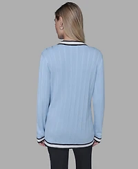Karl Lagerfeld Paris Women's V-Neck Contrast Cardigan