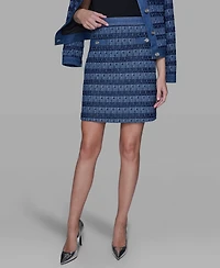 Karl Lagerfeld Paris Women's Tweed and Denim Zipper Mini Skirt