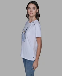 Karl Lagerfeld Paris Women's Short-Sleeve Girl Perfume Bottle Printed T-Shirt