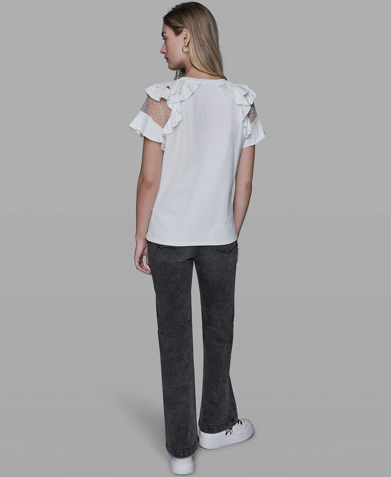 Karl Lagerfeld Paris Women's Ruffle-Sleeve Pull-On Top