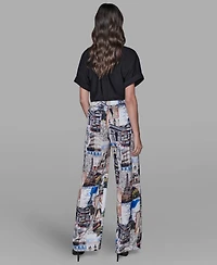 Karl Lagerfeld Paris Women's City Scene Printed Pull-On Pants