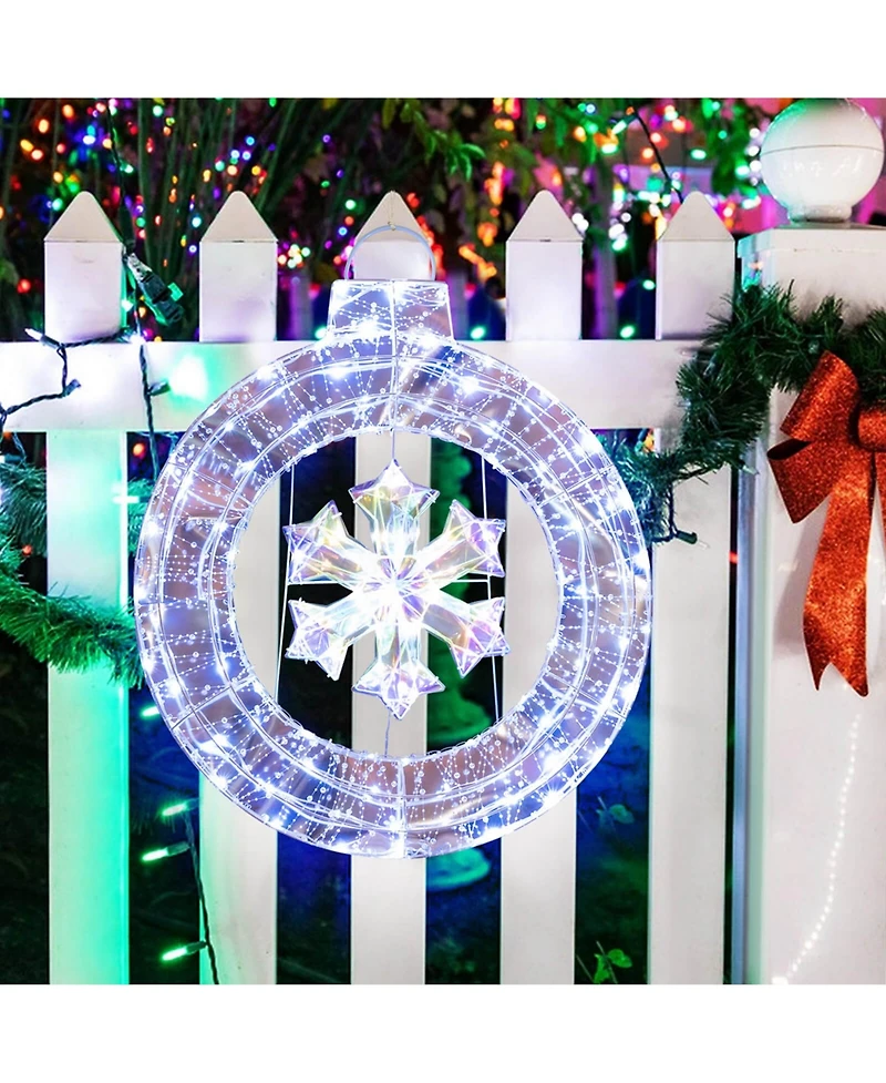 Costway 33" Lighted Ornament Pre-Lit Christmas Wreath with 128 Cold White Led Lights