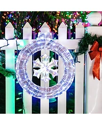 Costway 33" Lighted Ornament Pre-Lit Christmas Wreath with 128 Cold White Led Lights