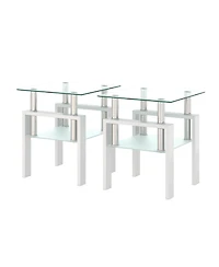 sumyeg Set of 2 Modern Square Tempered Glass Coffee Tables with Solid Frame