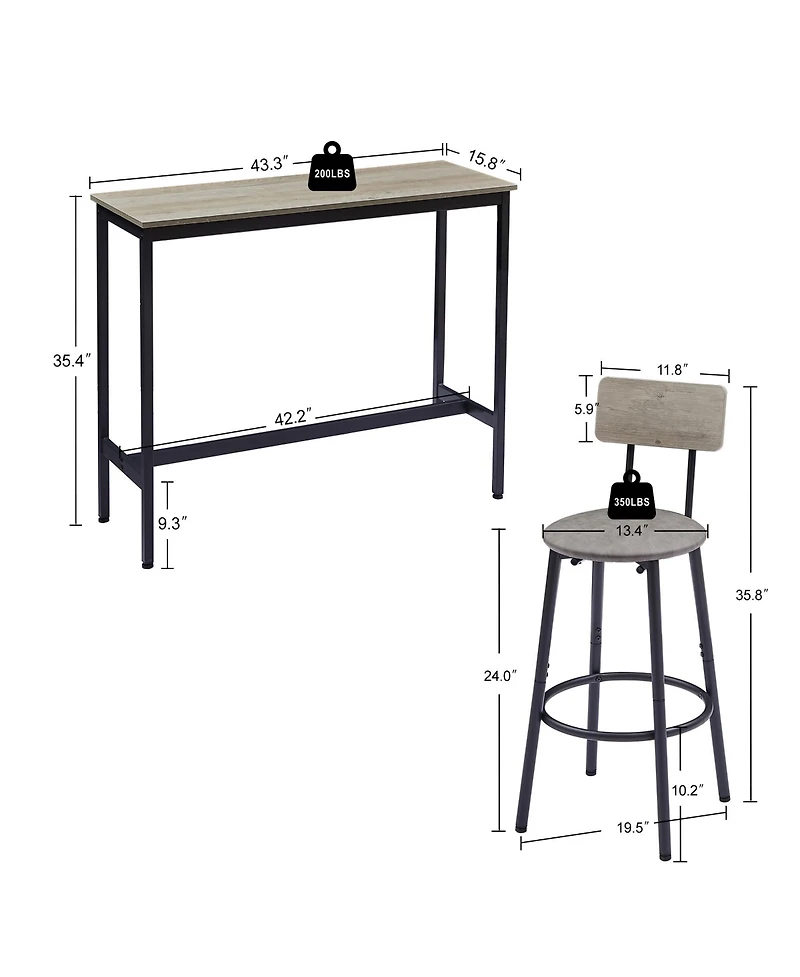 Casainc Bar Table Set with 2 Stools and Cushioned Backrest
