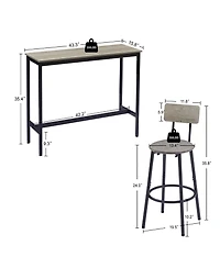 Casainc Bar Table Set with 2 Stools and Cushioned Backrest