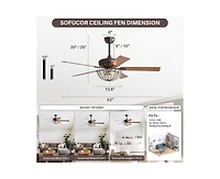 Sofucor 52-inch Elegant and Simple Brown 5-Blade Flush Mount with Remote Control and Timer Functions