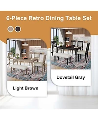 sumyeg 6-Piece Retro Dining Set with Wooden Rectangular Table 4 Chairs and Bench