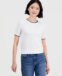 Nautica Jeans Women's Cotton Roll-Neck Raised-Stripe Sweater