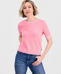 Nautica Jeans Women's Cotton Roll-Neck Raised-Stripe Sweater