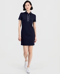Nautica Jeans Women's Cotton Solid Puff-Sleeve Polo Dress