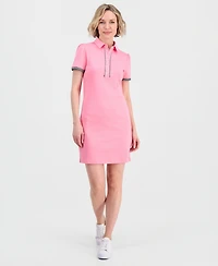 Nautica Women's Cotton Solid Puff-Sleeve Polo Dress
