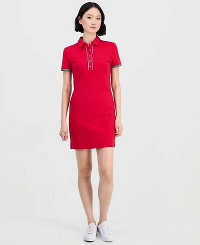 Nautica Jeans Women's Cotton Solid Puff-Sleeve Polo Dress