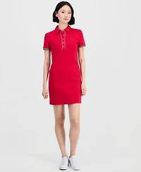 Nautica Jeans Women's Cotton Solid Puff-Sleeve Polo Dress