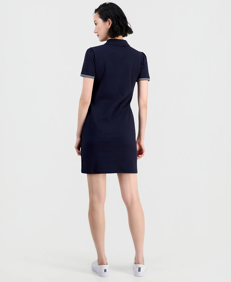 Nautica Jeans Women's Cotton Solid Puff-Sleeve Polo Dress