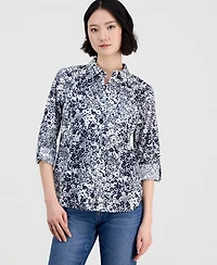 Nautica Women's Patterned Roll-Tab Shirt