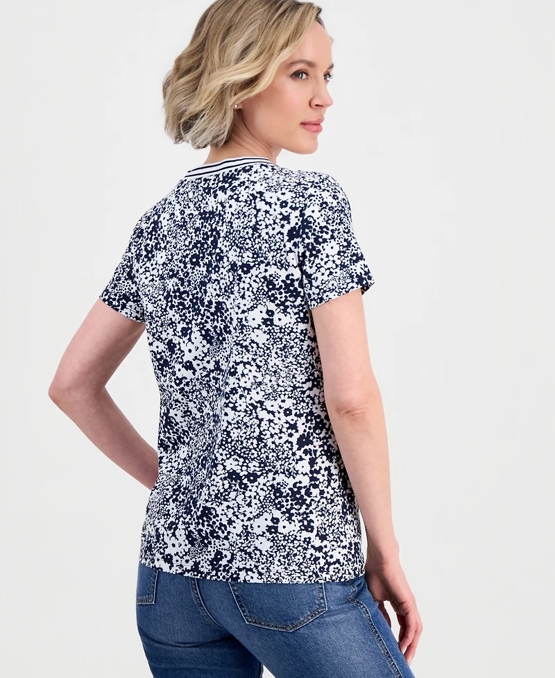 Nautica Women's Floral-Print Tipped T-Shirt