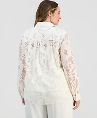 Anne Klein Plus Blossom Lace Button-Down Blouse