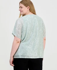 Anne Klein Plus Sequined Dolman-Sleeve Top