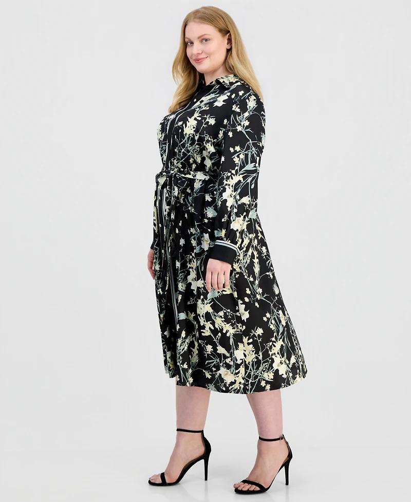 Anne Klein Plus Long-Sleeve A-Line Midi Shirtdress