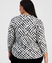 Ak Anne Klein Plus Printed Long-Sleeve Top