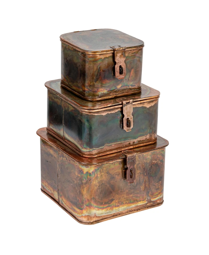 Storied Home Set of 3 Decorative Metal Storage Boxes with Lids