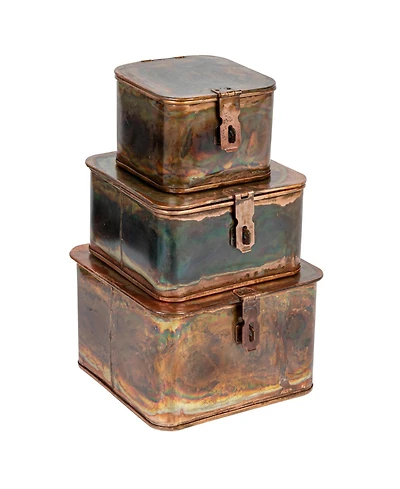 Storied Home Set of 3 Decorative Metal Storage Boxes with Lids