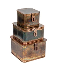 Storied Home Set of 3 Decorative Metal Storage Boxes with Lids