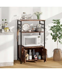 Costway 3-Tier Kitchen Baker s Rack with Cabinet 2 Open Shelves 10 S-Shaped Hooks