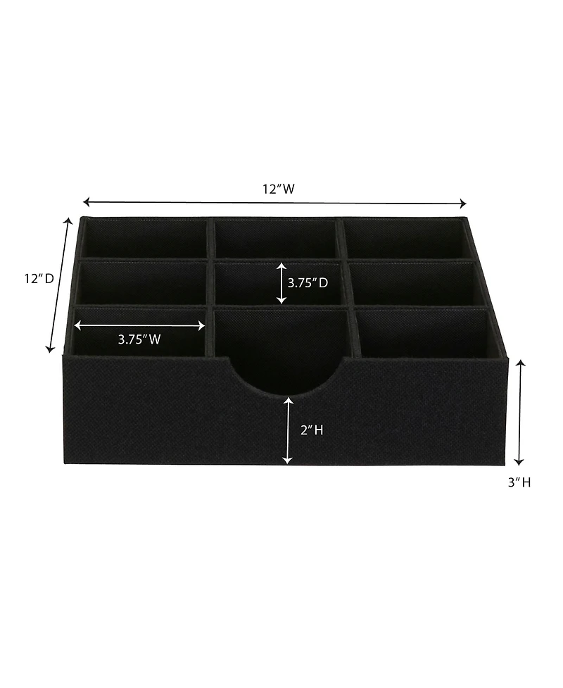Household Essentials 9-Compartment Drawer Organizers, Pack of 2, Black Linen