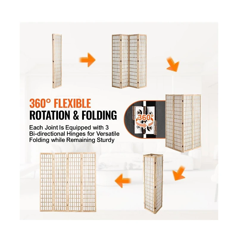 Slickblue 4-Panel Folding Japanese Room Divider for Indoor Privacy