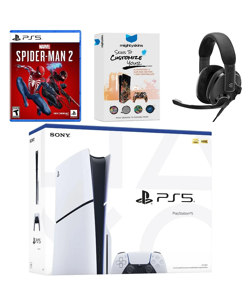 Sony PlayStation 5 Slim Disc Bundle with Spider-Man 2, Epos Headset and MightySkins Code