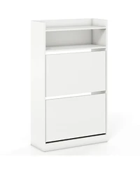 Shoe Storage Cabinet with 2 Flip Drawers, Adjustable Removable Shelves for Entryway