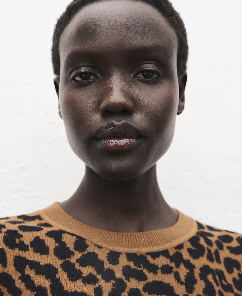 Mango Women's Leopard-Print Knitted Sweater